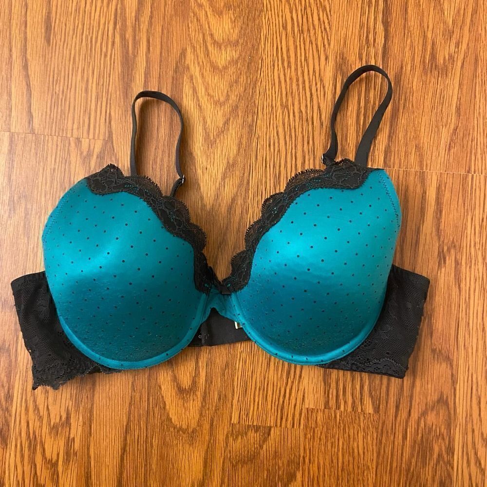 Aerie Sofie Light Lined Bra Teal Green Polka Dots & Charcoal Gray Lace 38B